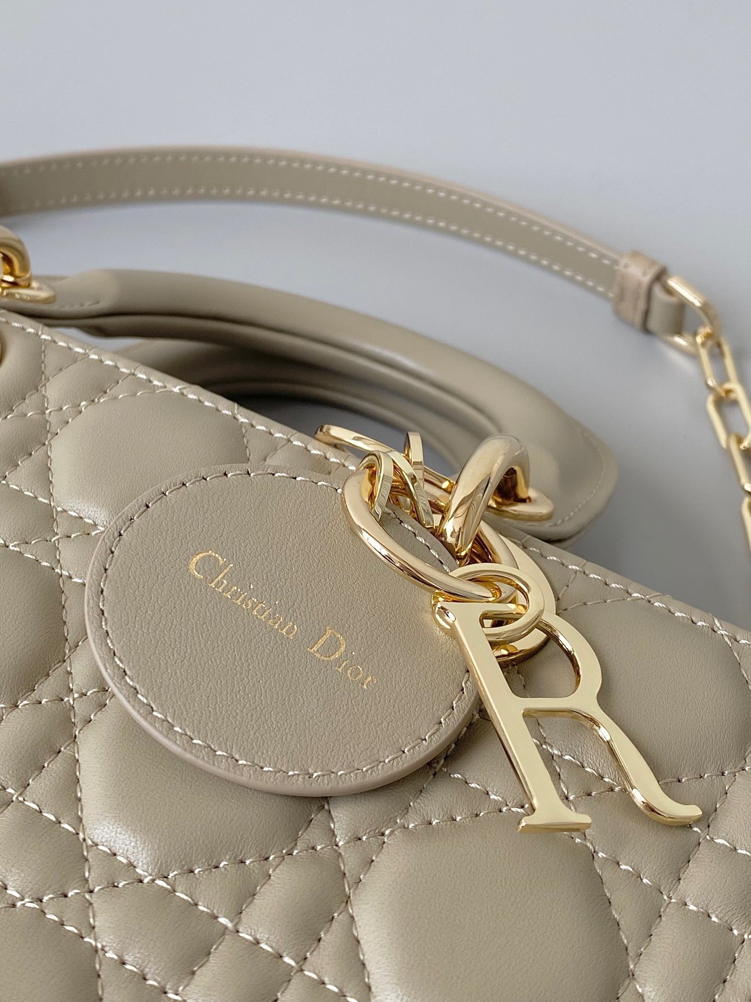 D*or lady d-joy medium bag in sand cannage lambskin