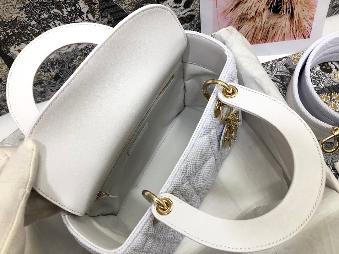 D*or medium lady d-lite bag in white macrocannage technical fabric