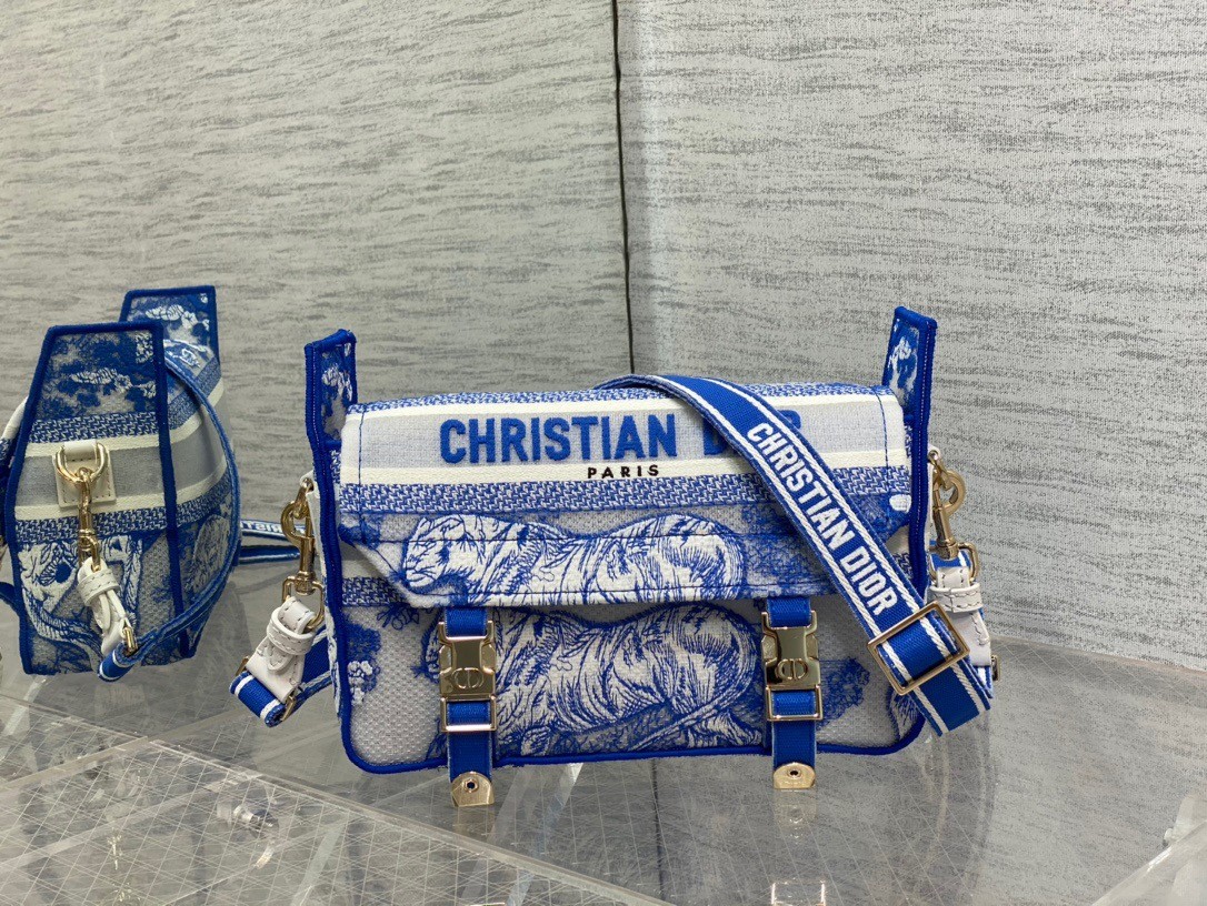 D*or small D*orcamp bag in blue transparent toile de jouy canvas