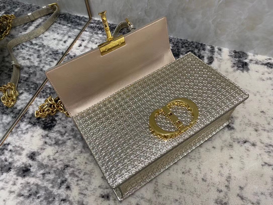 D*or 30 montaigne chain bag in metallic gold calfskin