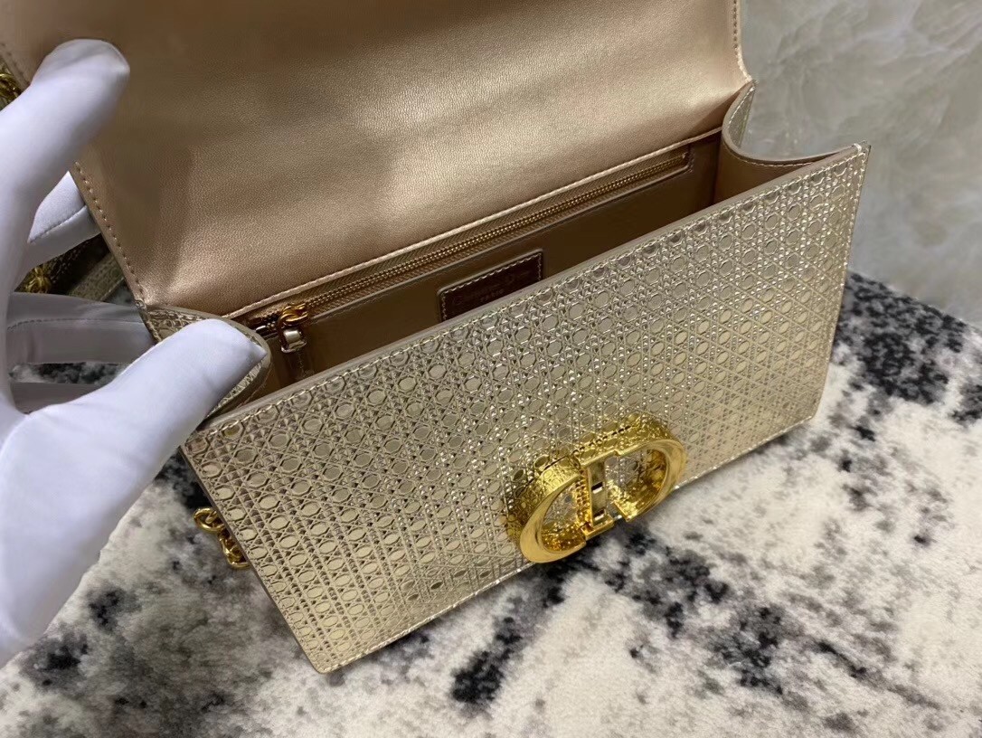 D*or 30 montaigne chain bag in metallic gold calfskin