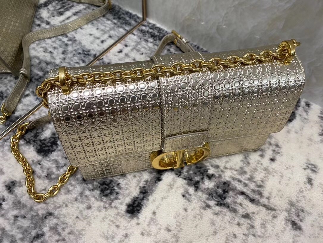 D*or 30 montaigne chain bag in metallic gold calfskin