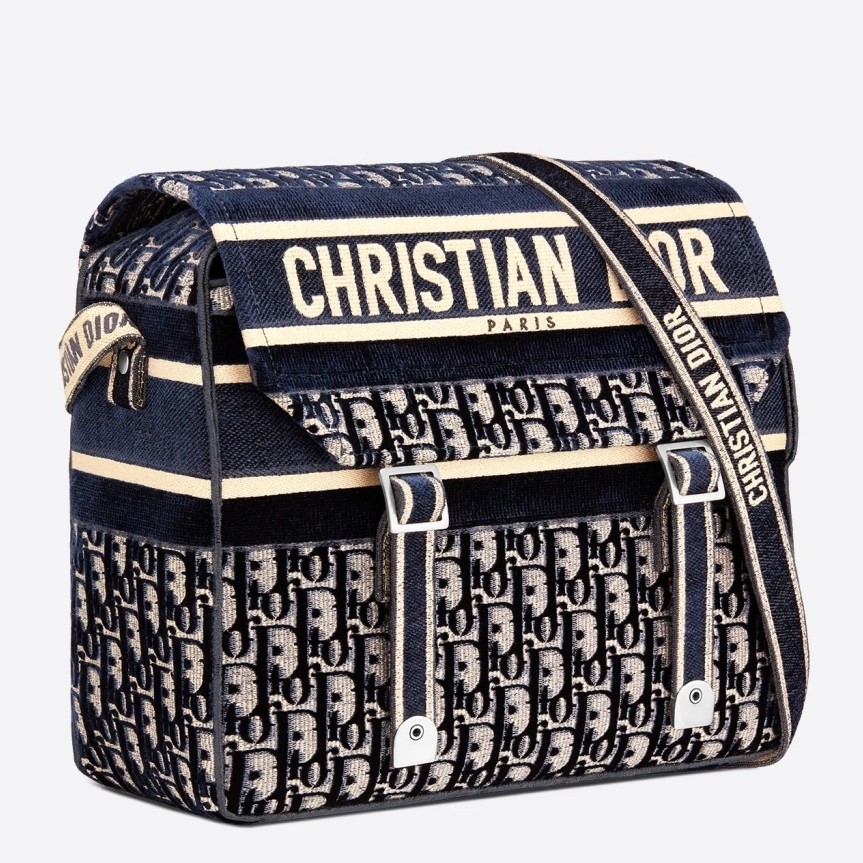 D*or D*orcamp messenger bag in blue oblique embroidered velvet