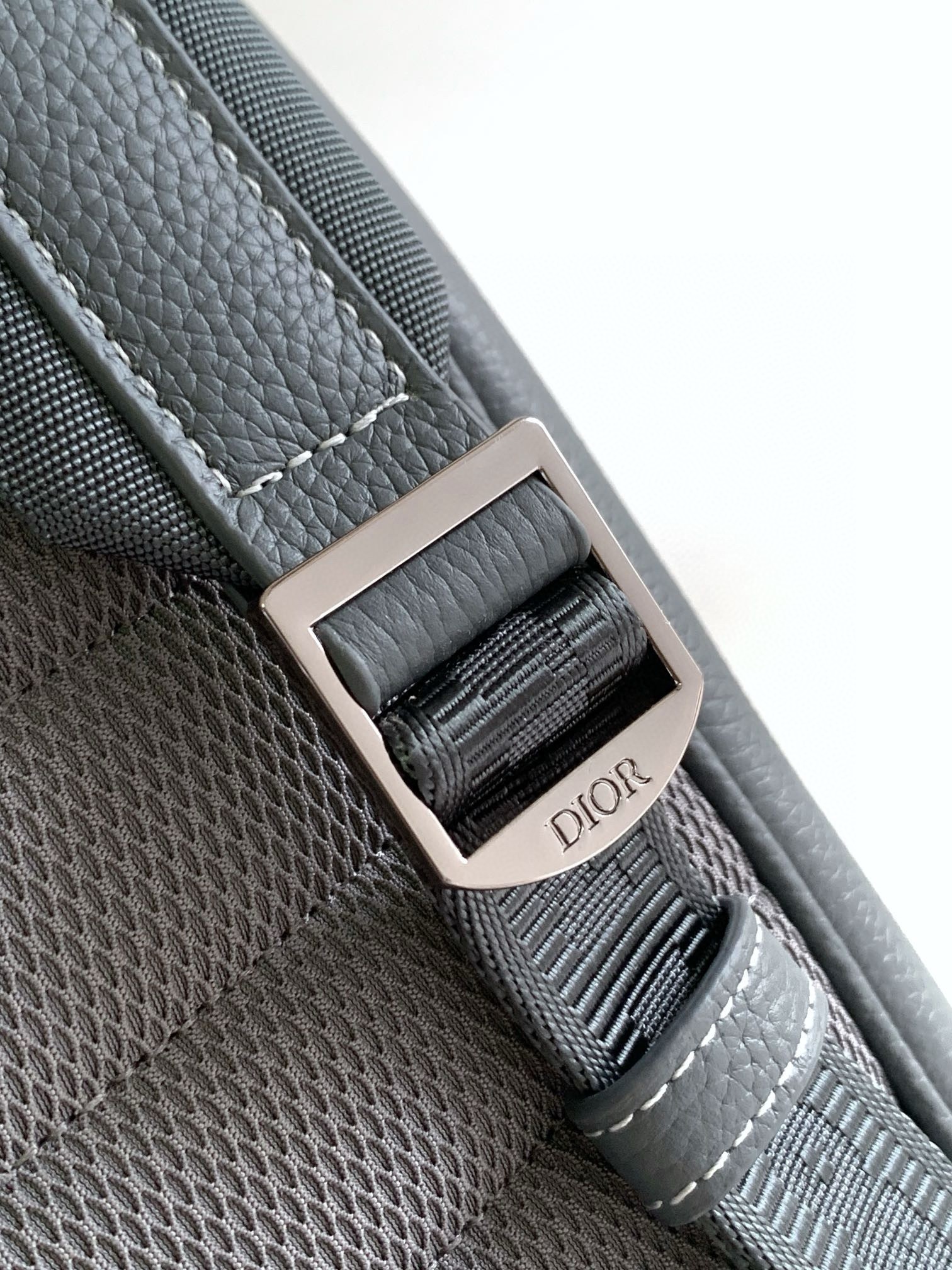 D*or saddle backpack with flap in grey grained calfskin