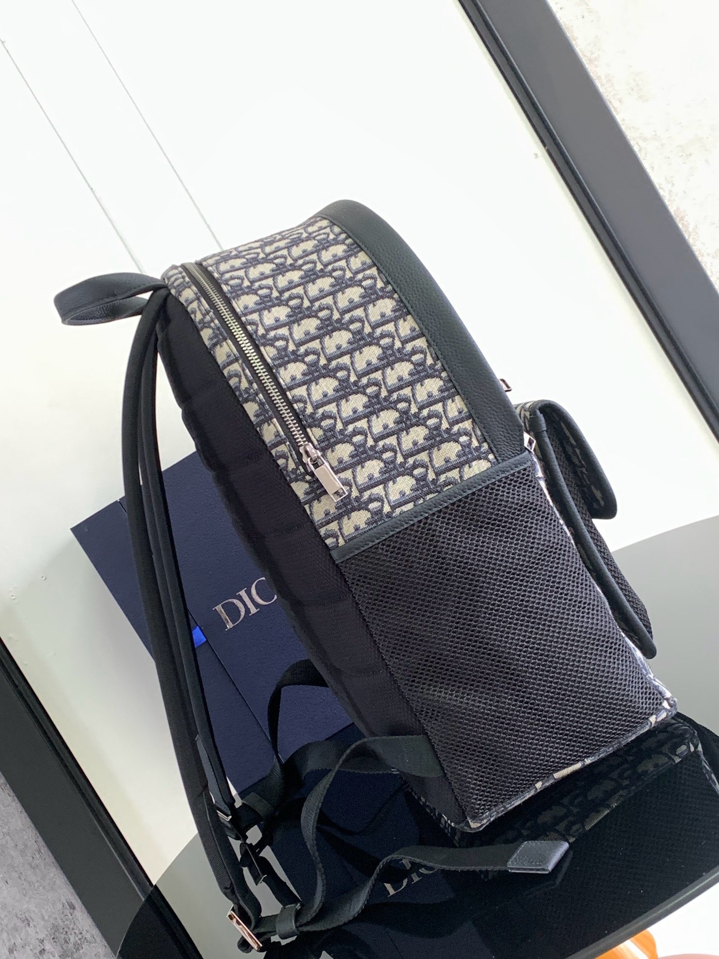 D*or 8 backpack in beige and black D*or oblique jacquard