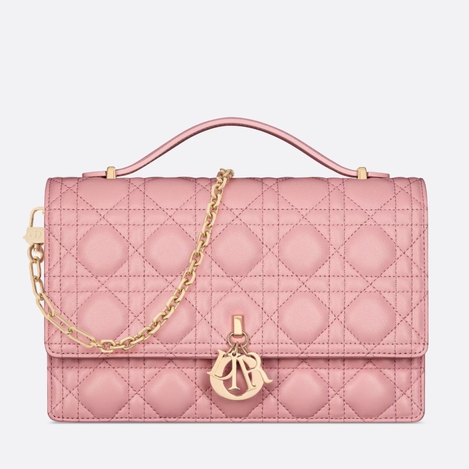 D*or miss D*or top handle bag in melocoton pink cannage lambskin