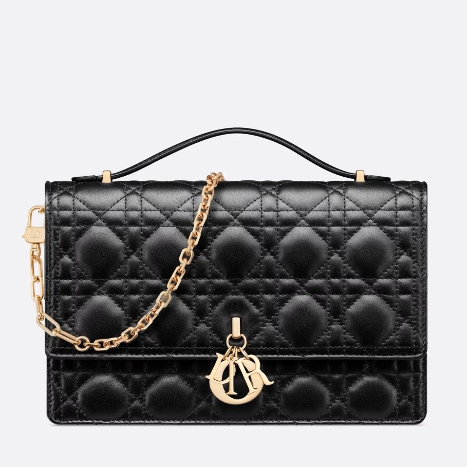 D*or miss D*or top handle bag in black cannage lambskin