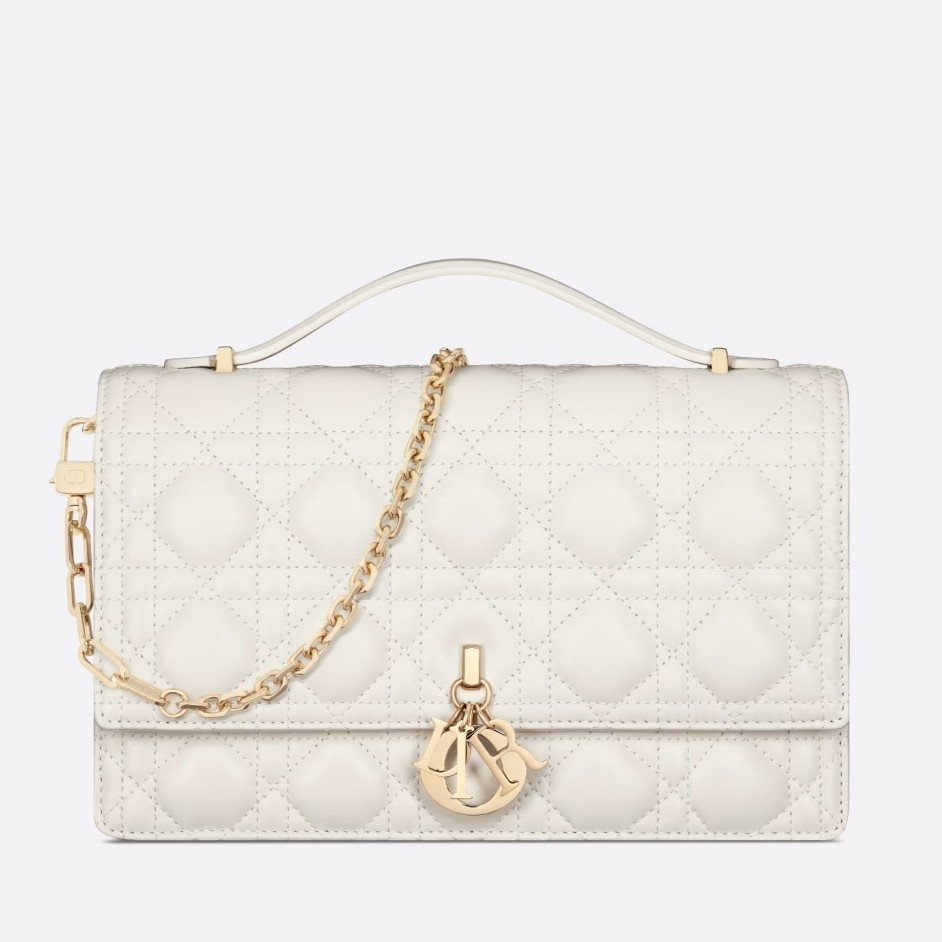 D*or miss D*or top handle bag in white cannage lambskin