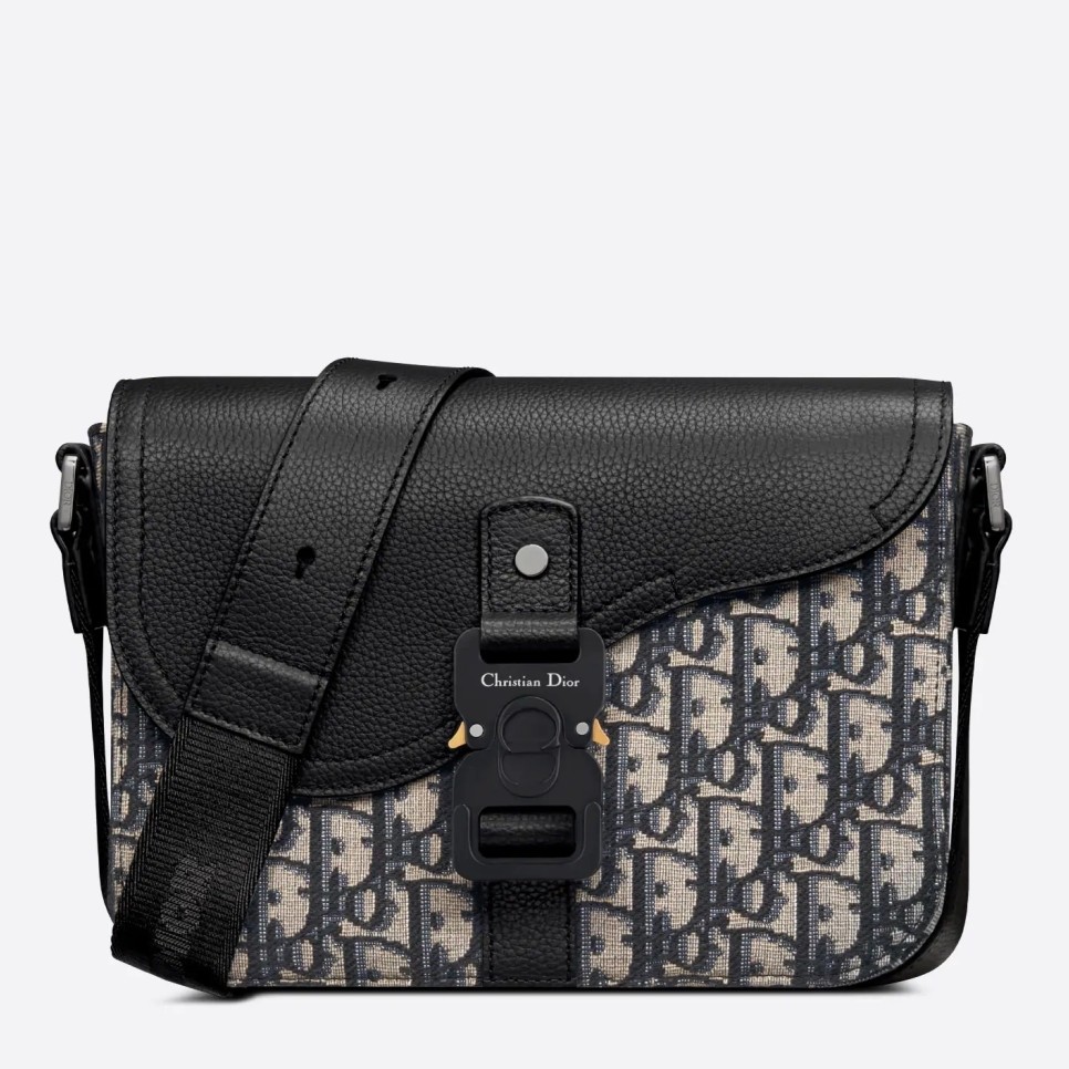 D*or men''s mini saddle messenger bag in oblique jacquard and calfskin