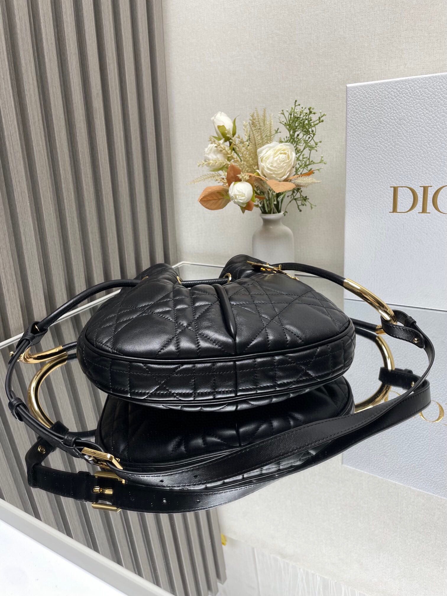 D*or nolita medium bag in black macrocannage lambskin