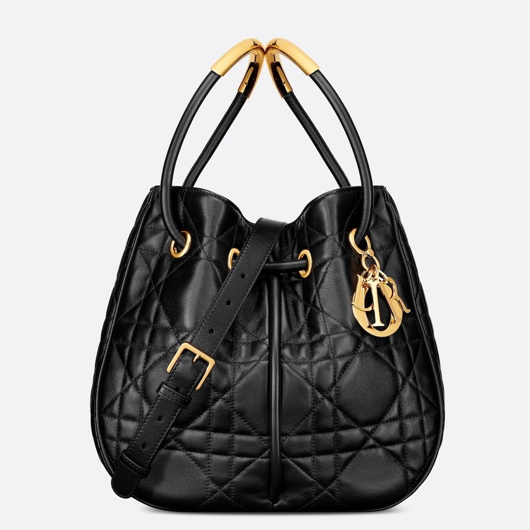 D*or nolita medium bag in black macrocannage lambskin
