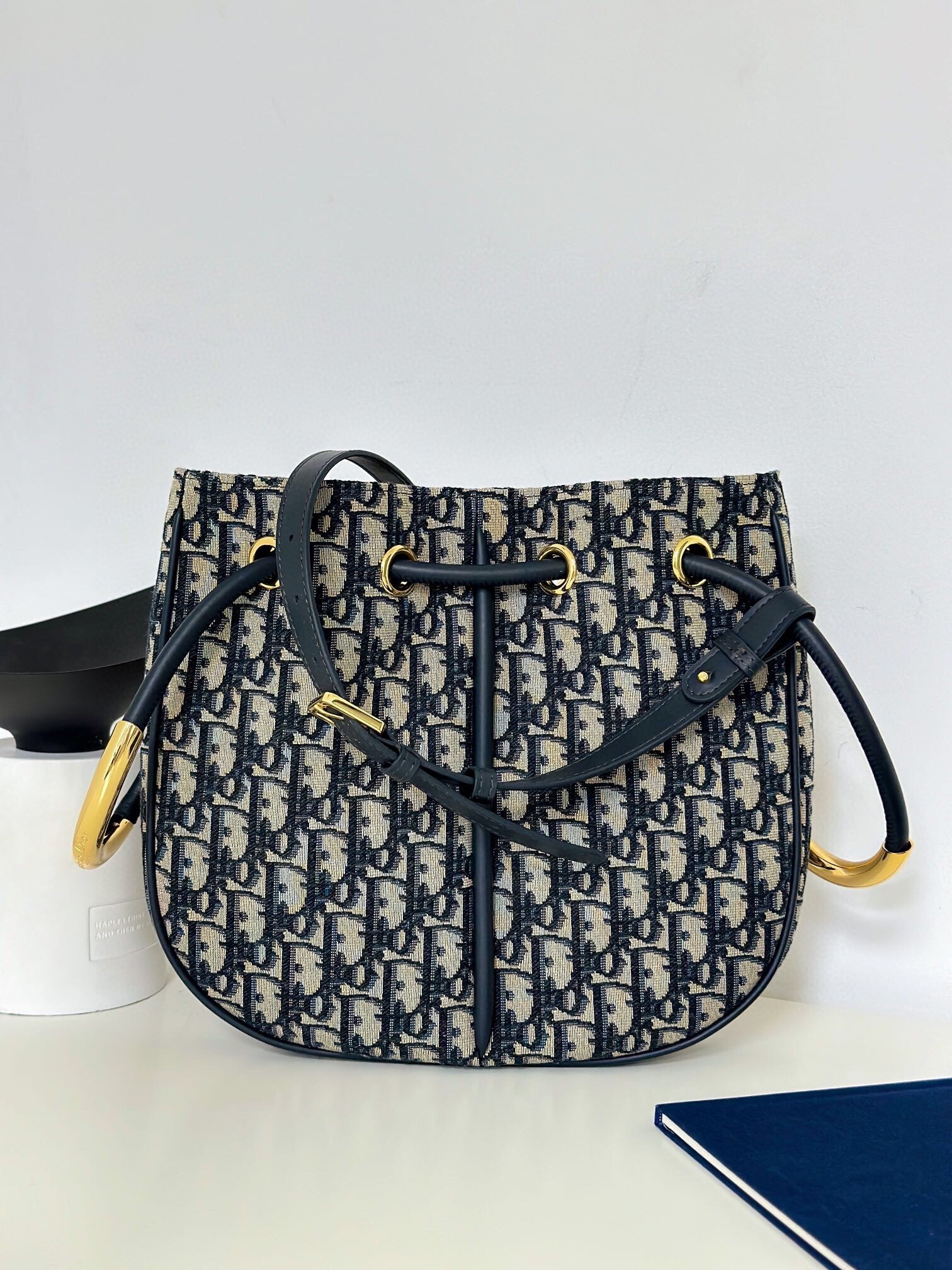 D*or nolita medium bag in blue D*or oblique jacquard