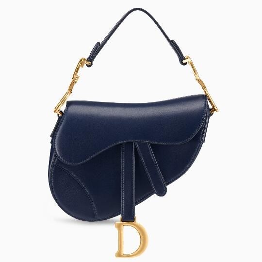 D*or mini saddle bag in blue calfskin
