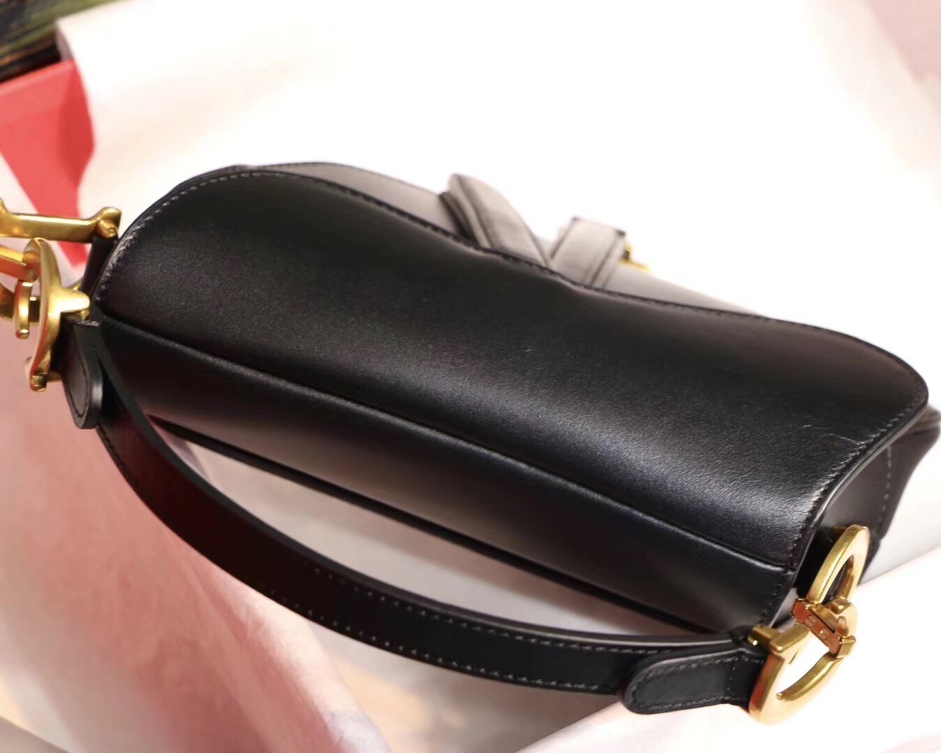 D*or mini saddle bag in black calfskin