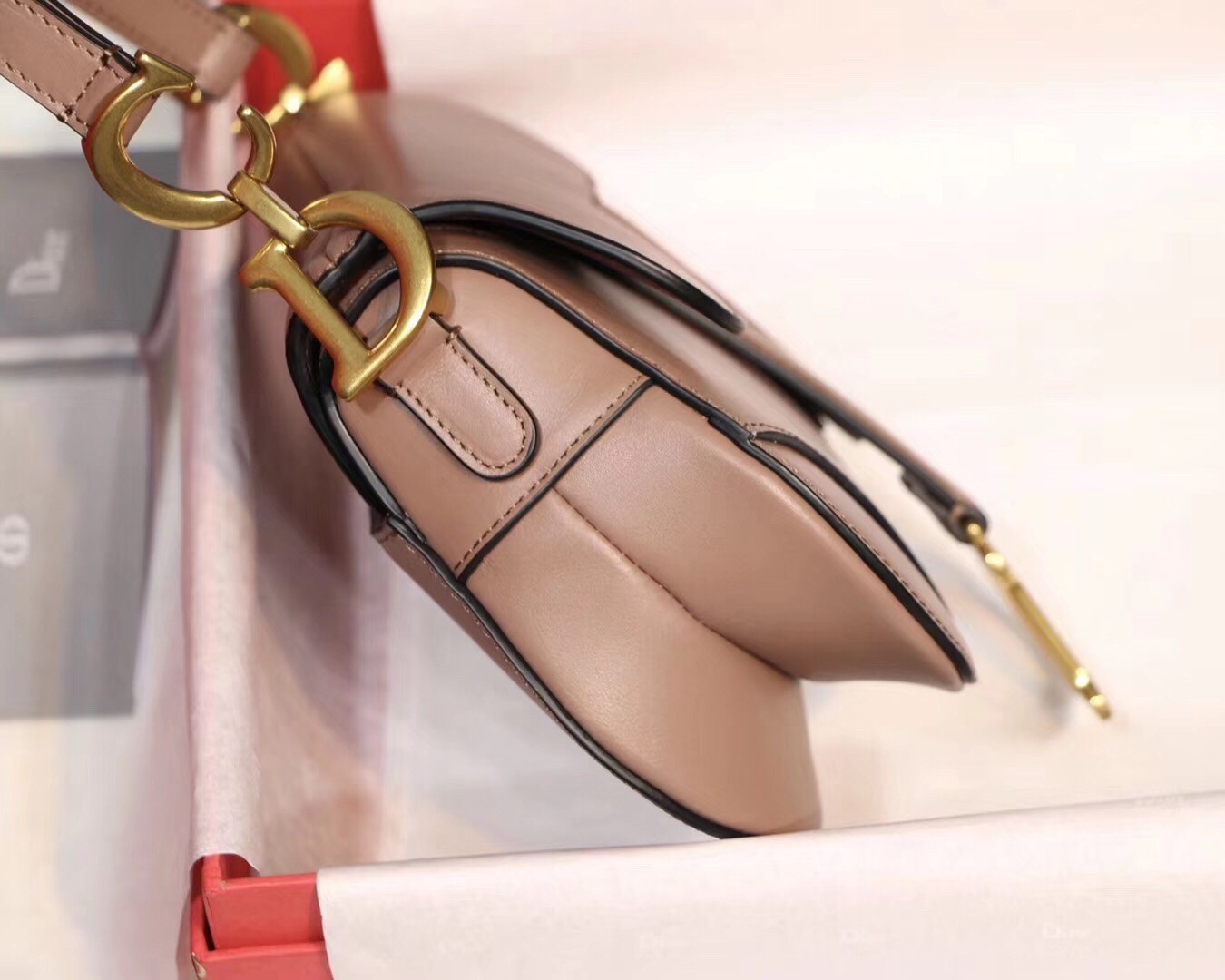 D*or mini saddle bag in nude calfskin