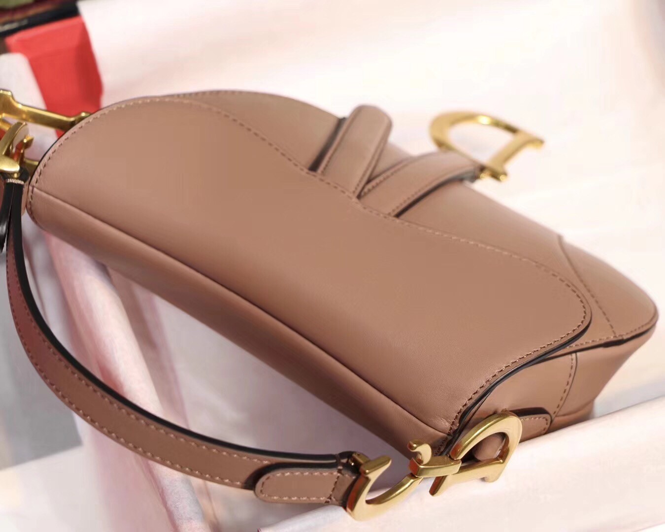 D*or mini saddle bag in nude calfskin