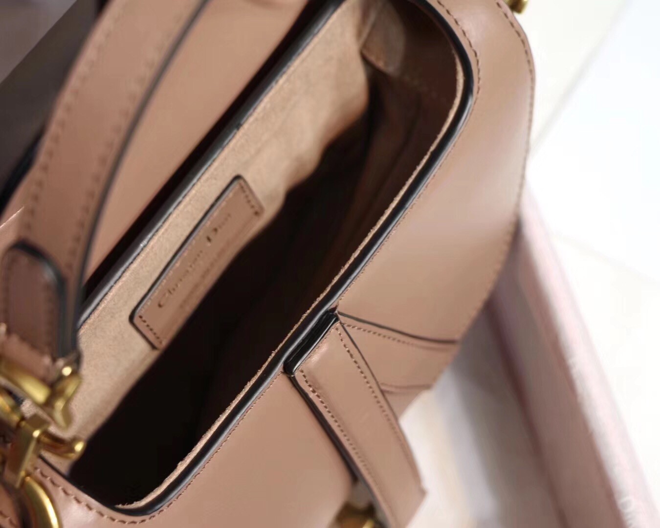 D*or mini saddle bag in nude calfskin
