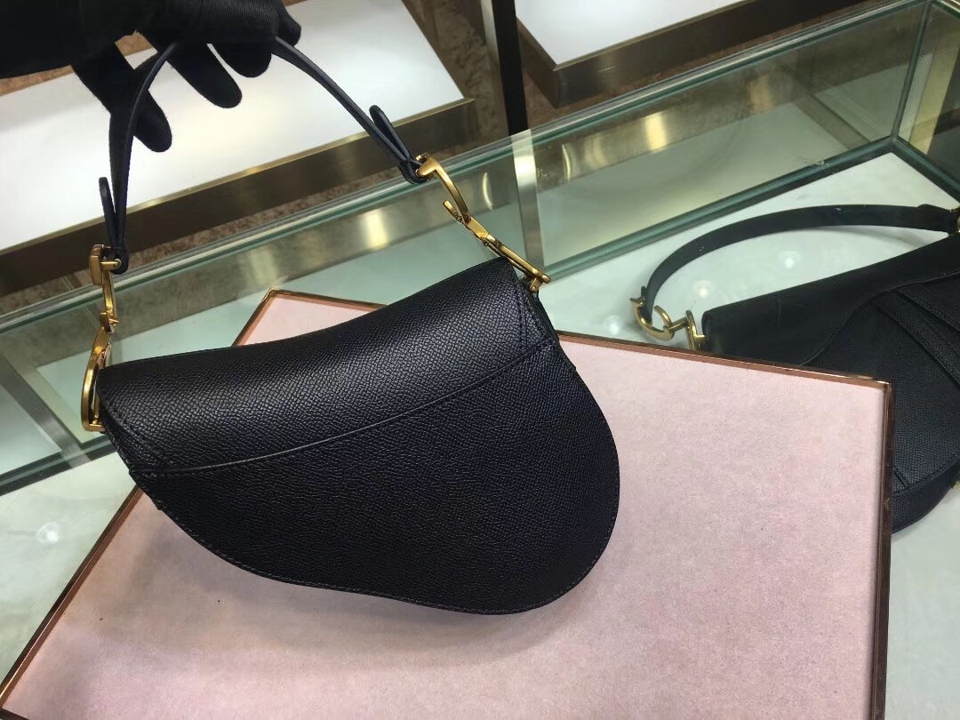 D*or mini saddle bag in black grained calfskin