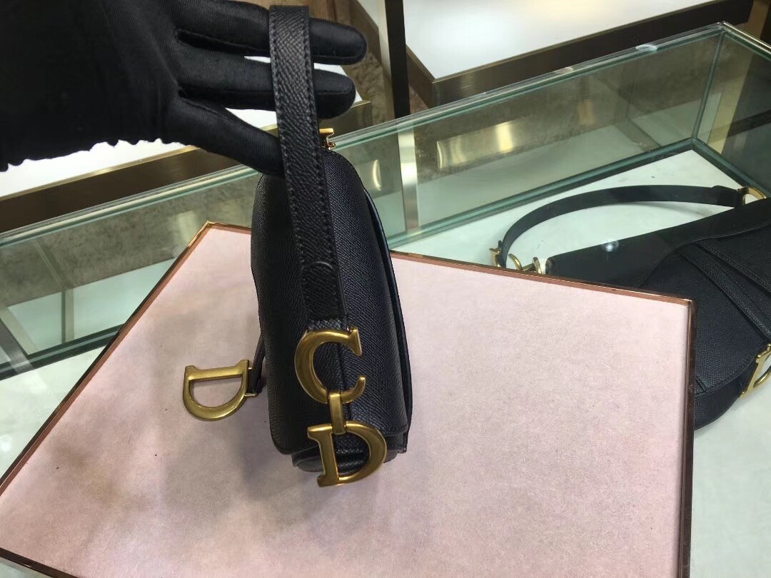 D*or mini saddle bag in black grained calfskin
