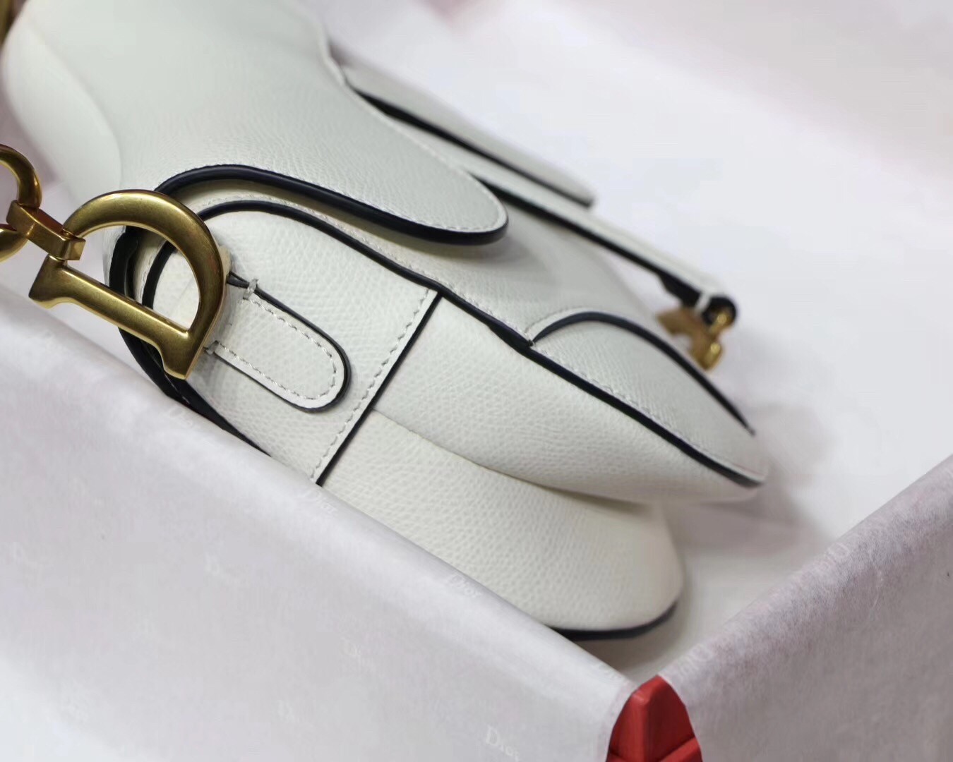 D*or mini saddle bag in white grained calfskin