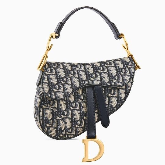 D*or mini saddle bag in blue oblique jacquard canvas