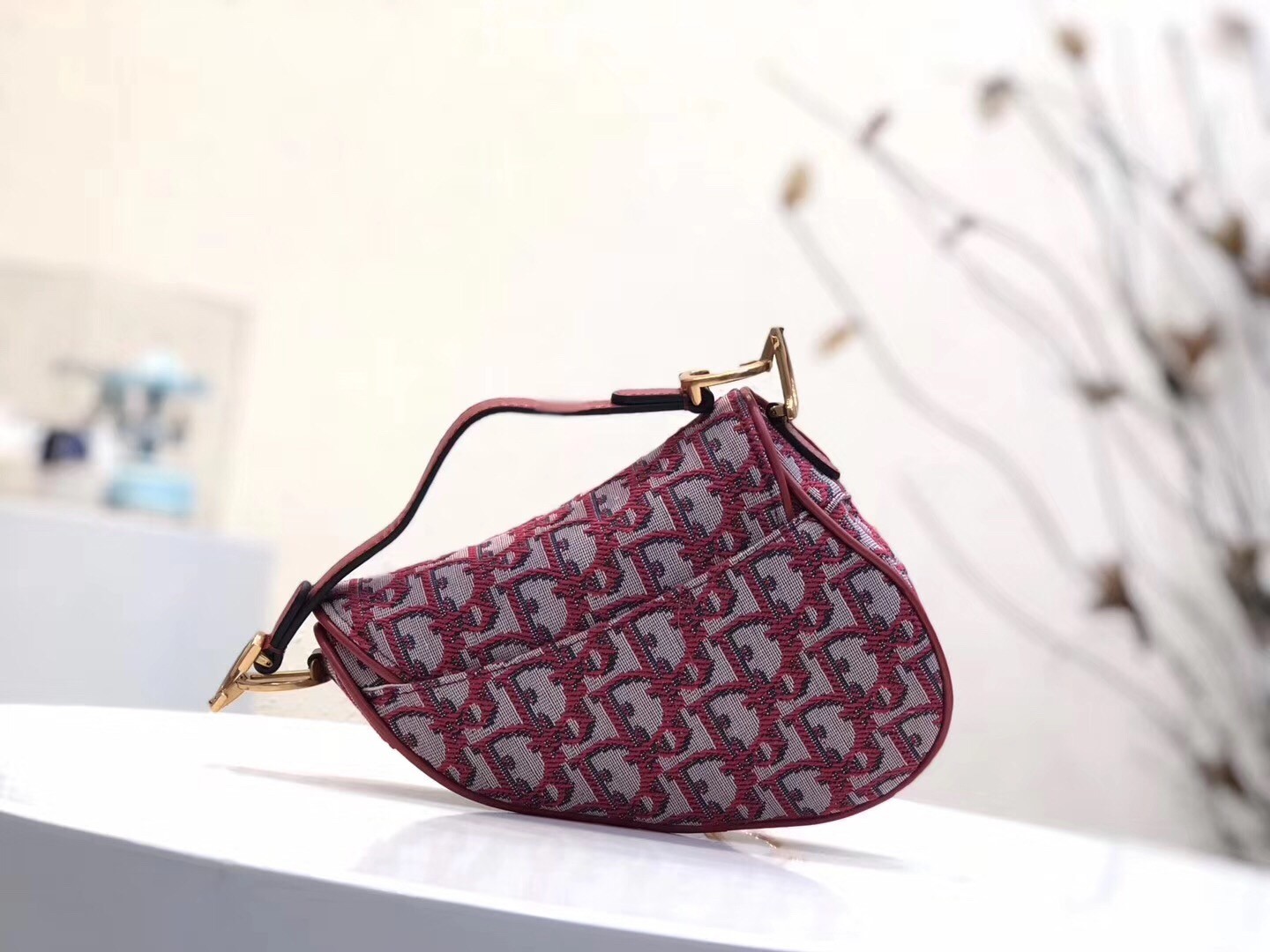 D*or mini saddle bag in bordeaux oblique jacquard canvas