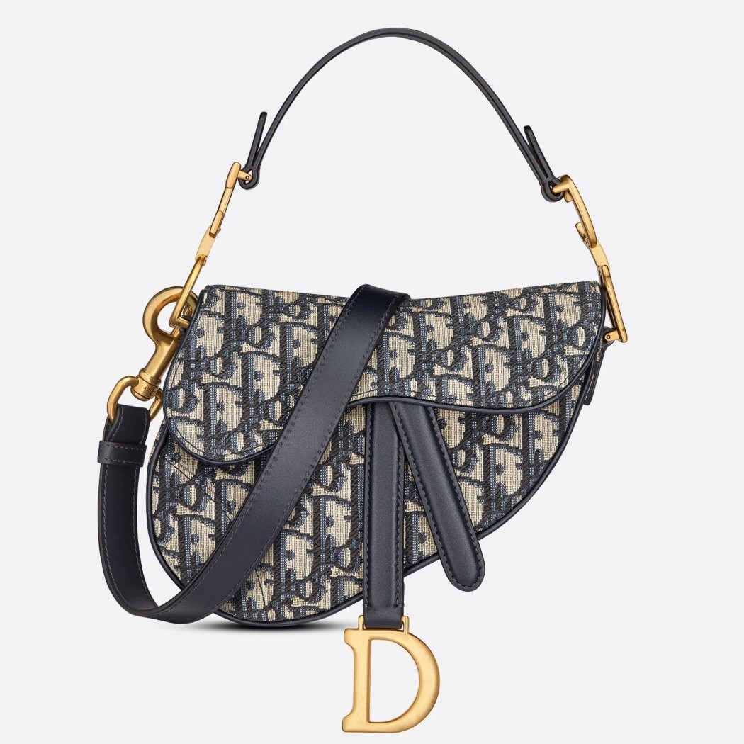 D*or saddle mini bag with strap in blue oblique jacquard