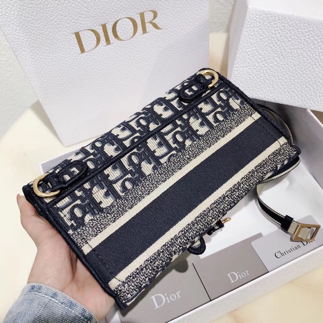 D*or saddle pochette in blue oblique canvas