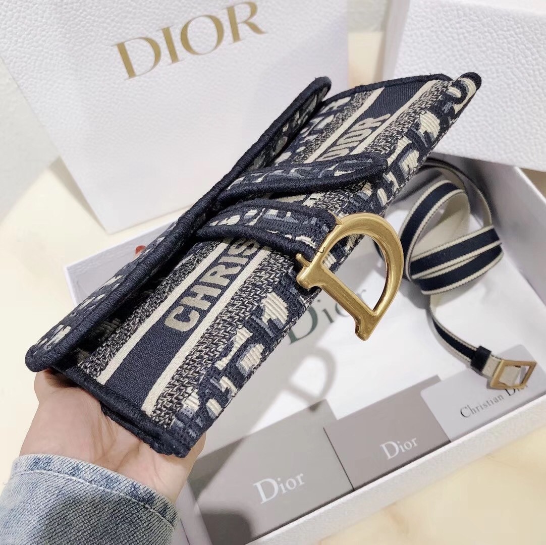 D*or saddle pochette in blue oblique canvas
