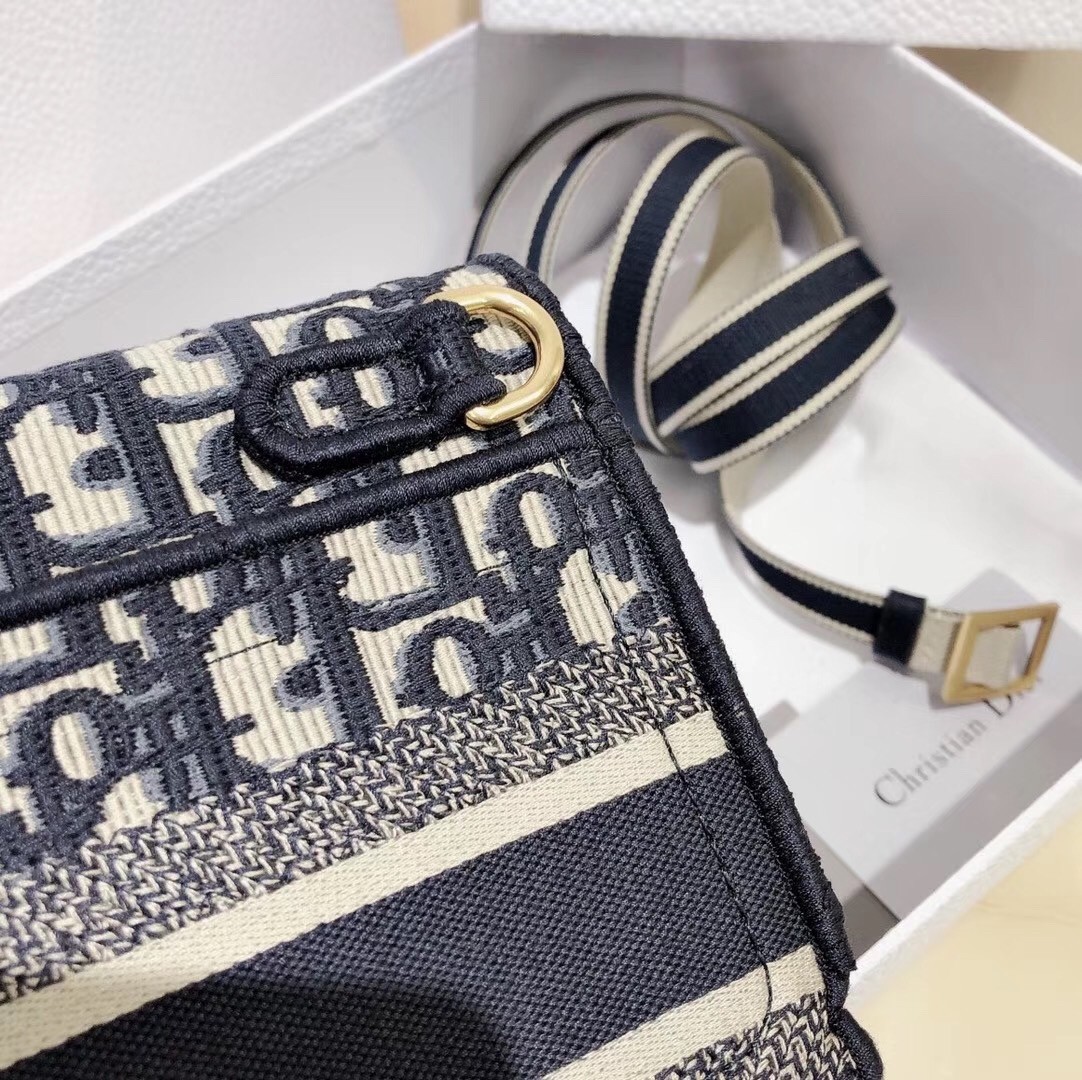 D*or saddle pochette in blue oblique canvas