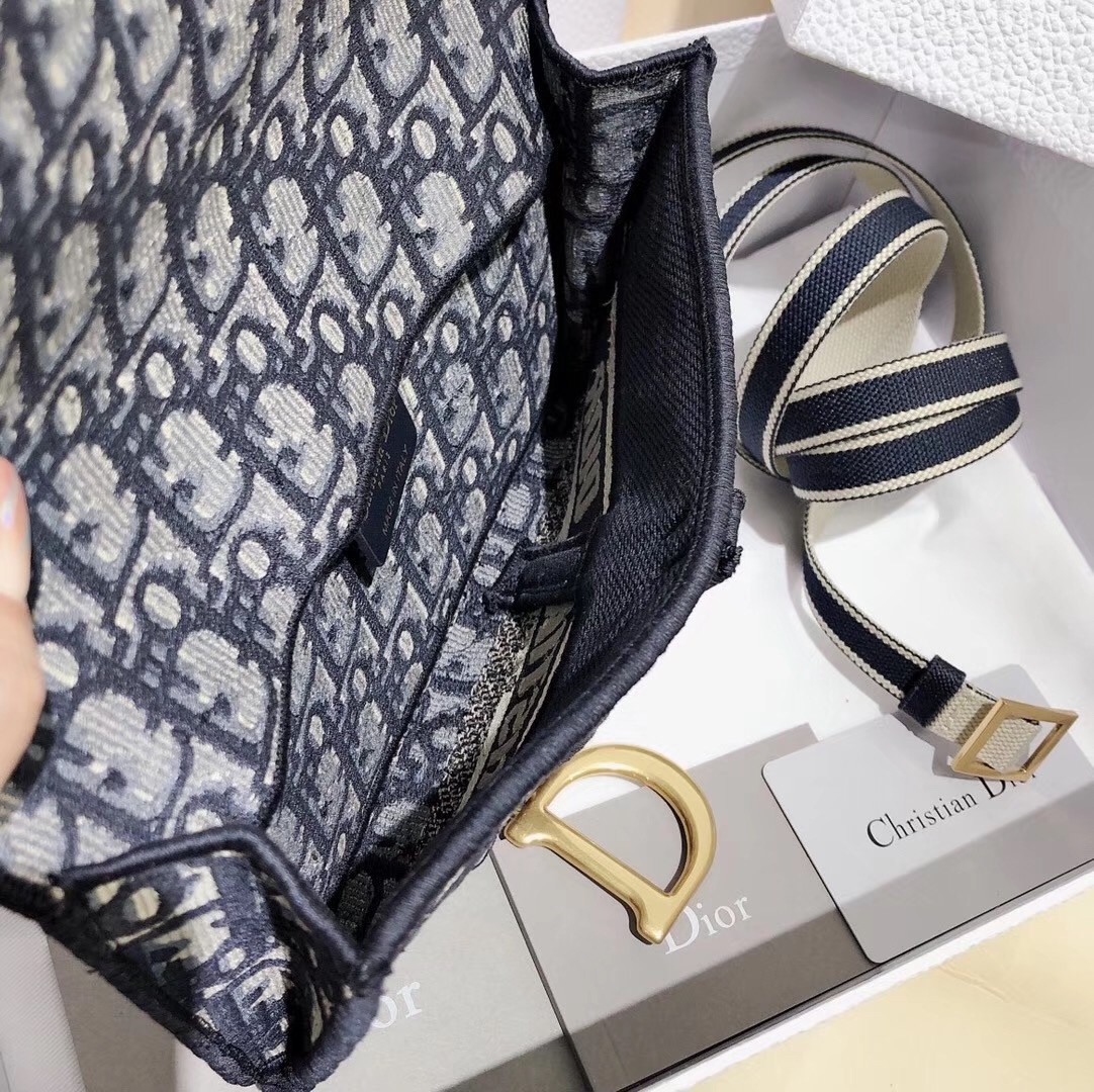 D*or saddle pochette in blue oblique canvas
