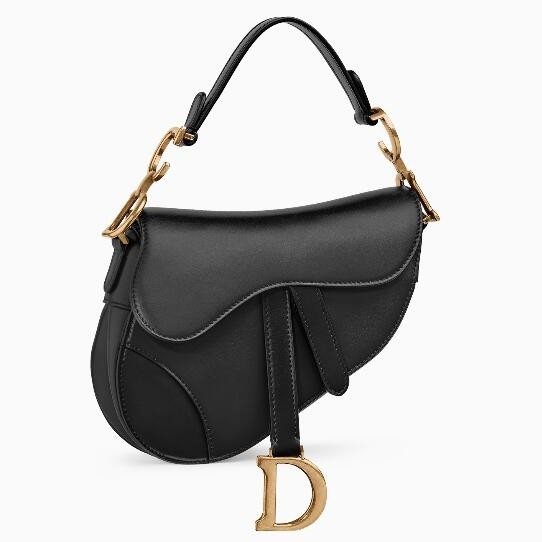 D*or saddle bag in black calfskin