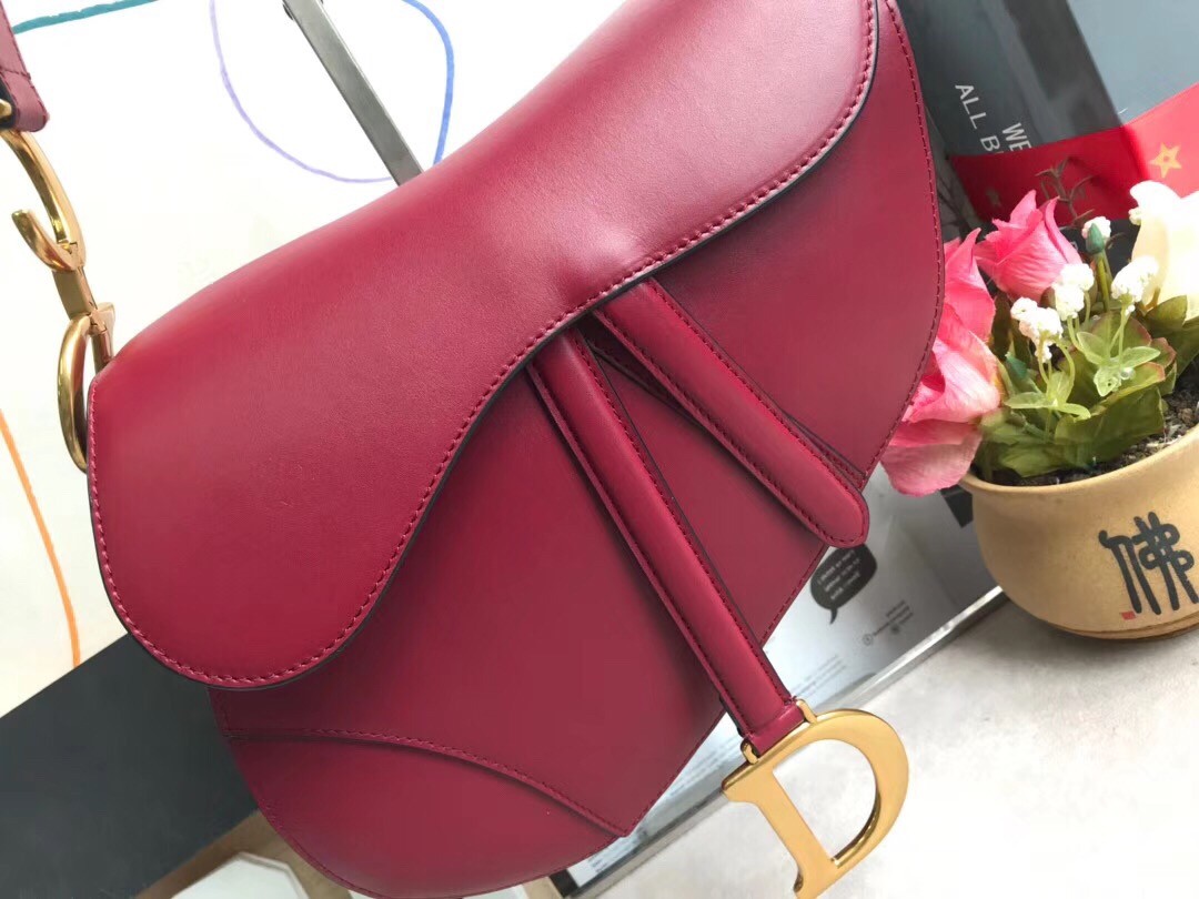D*or saddle bag in red calfskin
