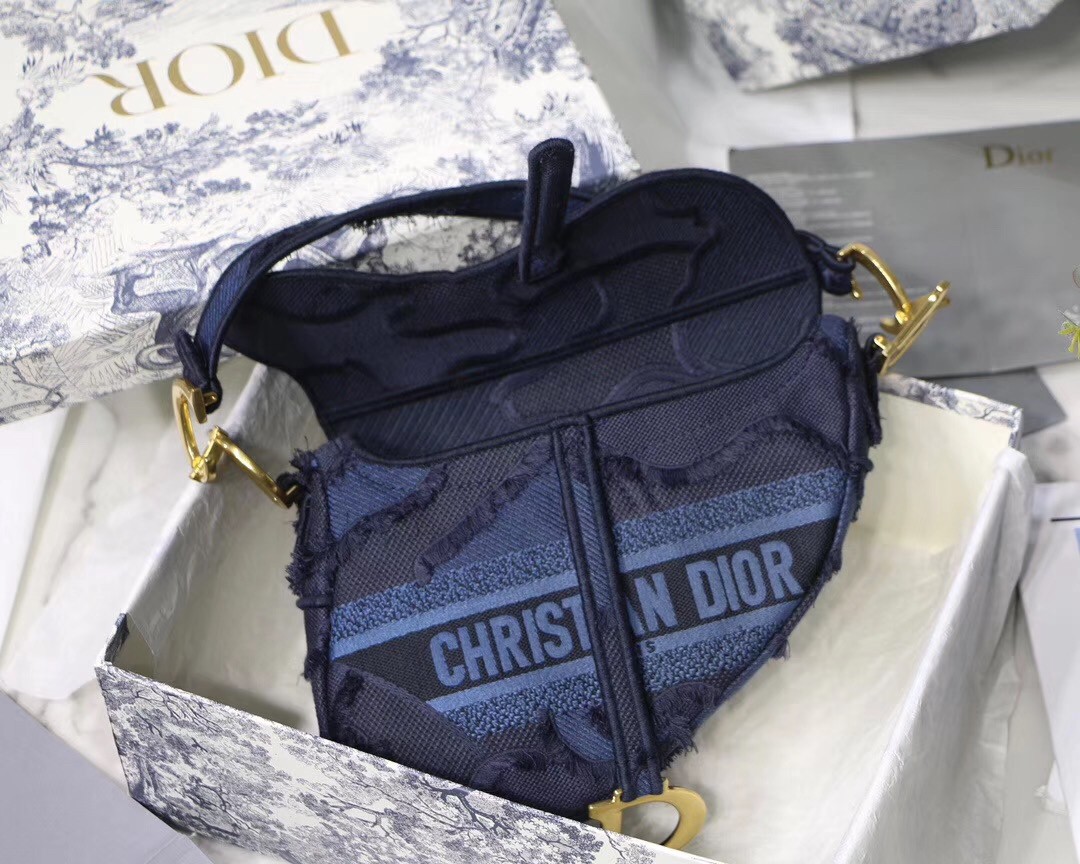 D*or saddle bag in blue camouflage canvas