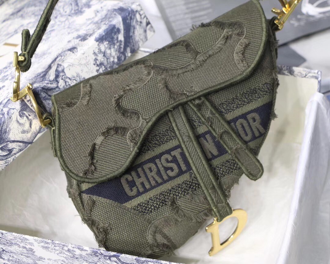 D*or saddle bag in green camouflage canvas
