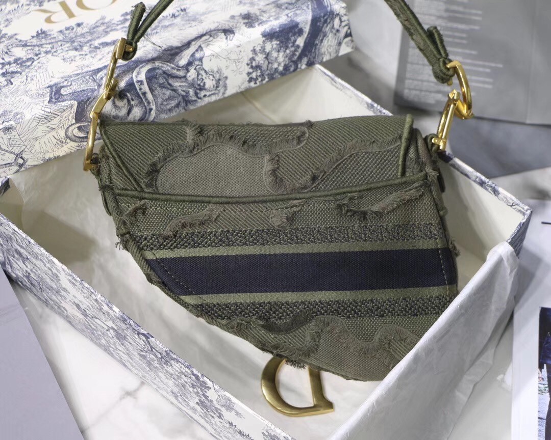 D*or saddle bag in green camouflage canvas
