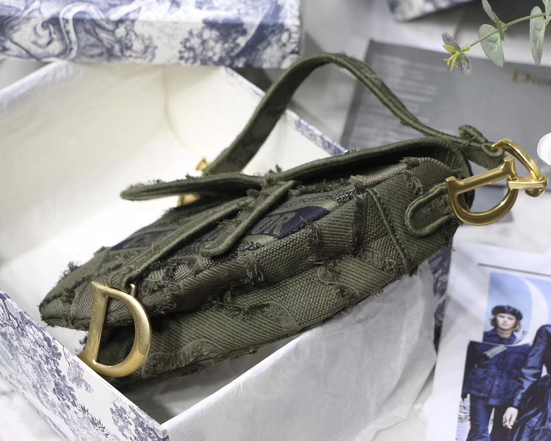 D*or saddle bag in green camouflage canvas