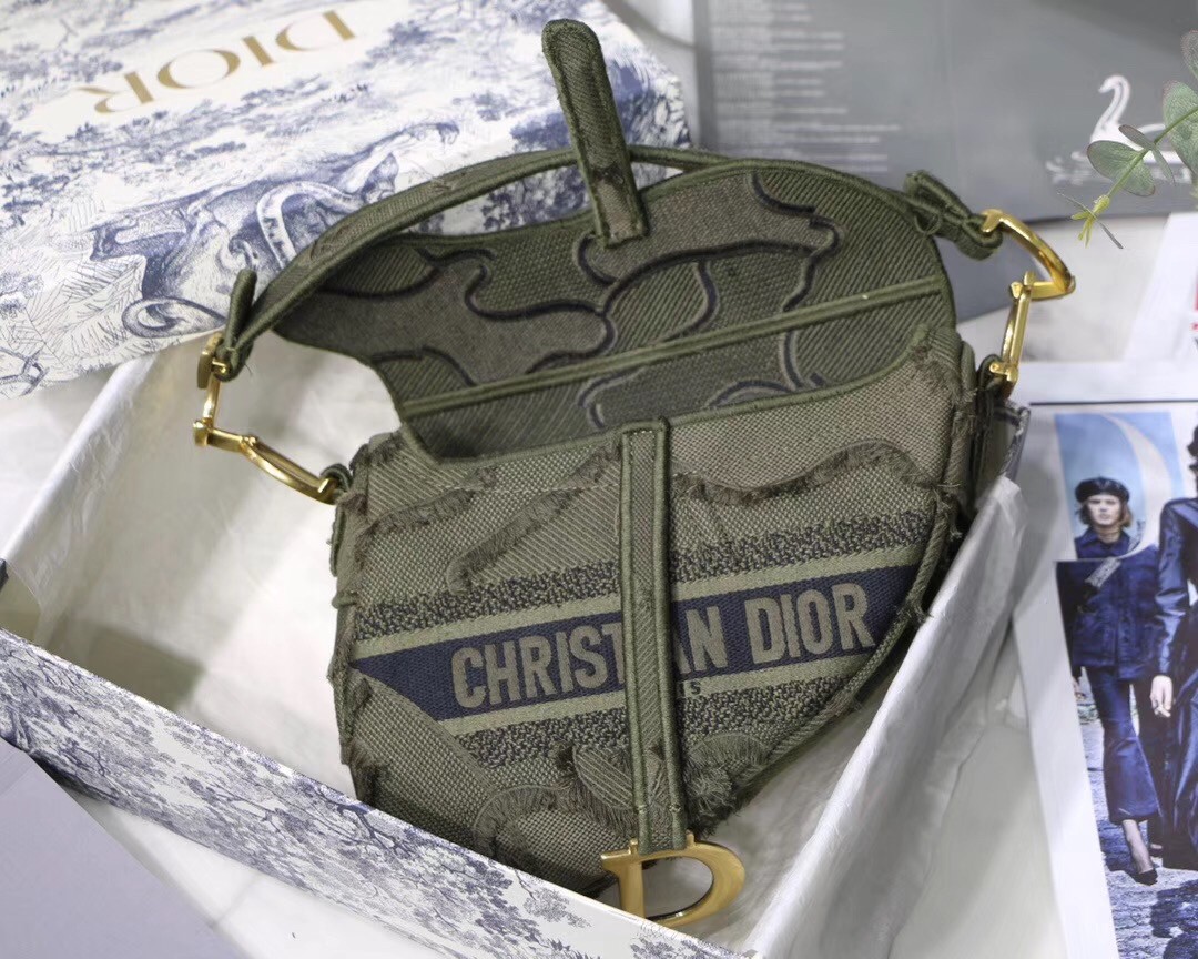 D*or saddle bag in green camouflage canvas
