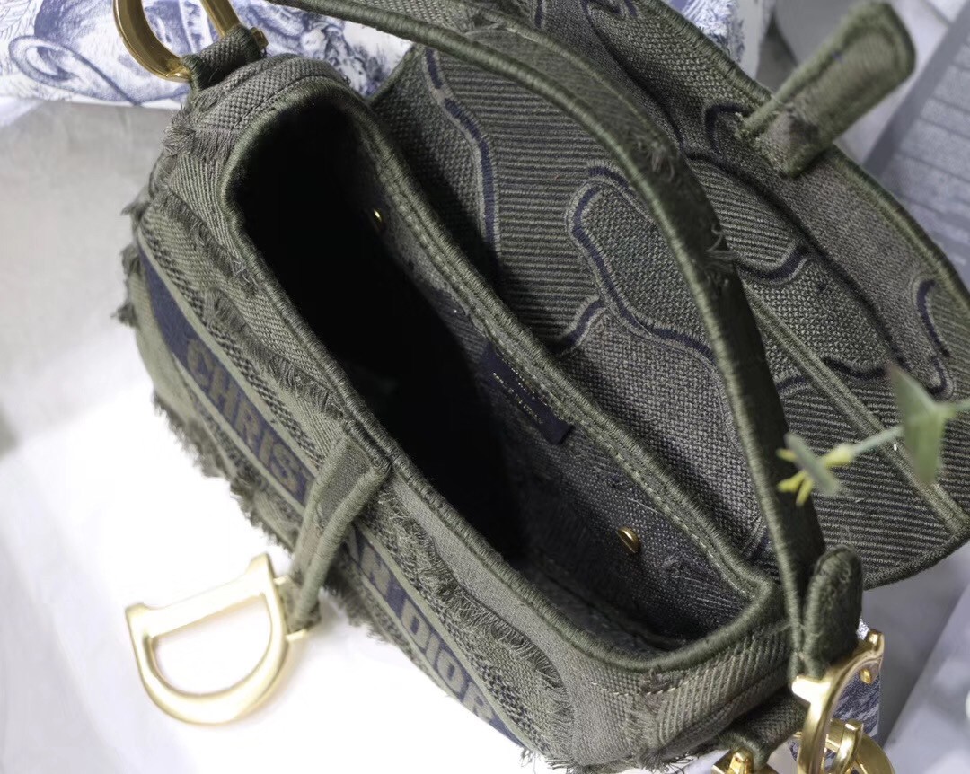 D*or saddle bag in green camouflage canvas