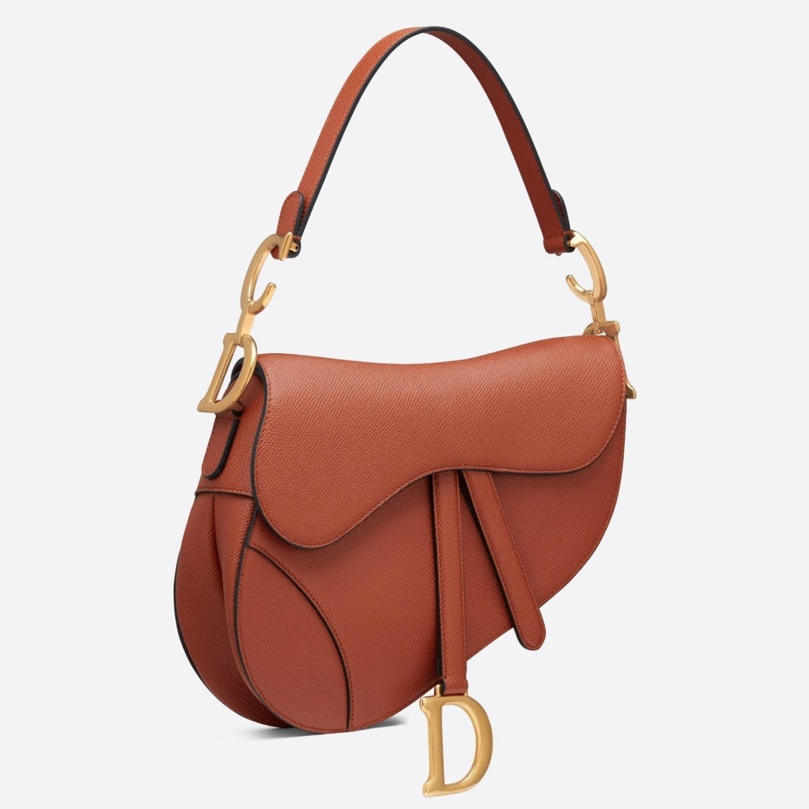 D*or saddle bag in dark tan grained calfskin