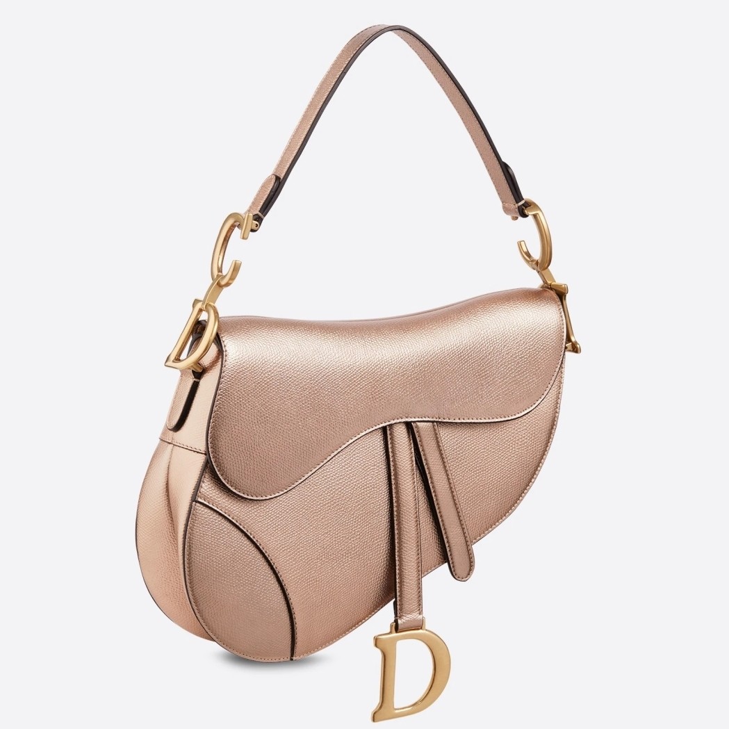 D*or saddle bag in champagne metallic grained calfskin