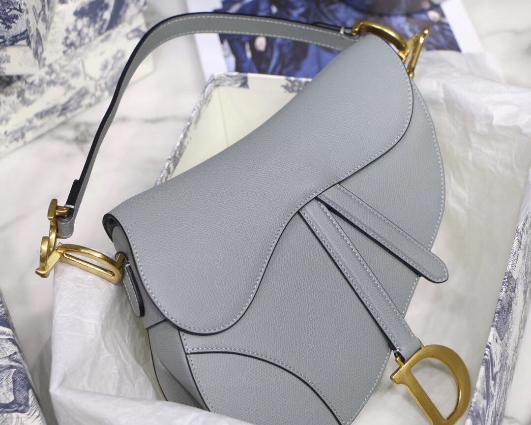 D*or saddle bag in grey grained calfskin