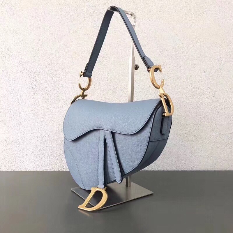 D*or saddle bag in sky blue grained calfskin