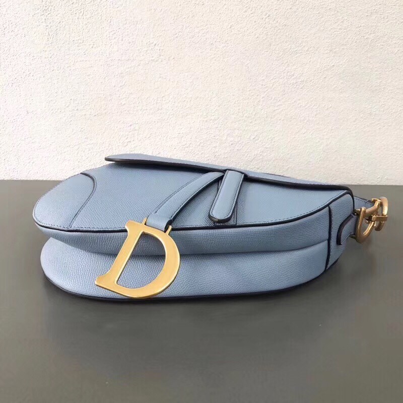 D*or saddle bag in sky blue grained calfskin