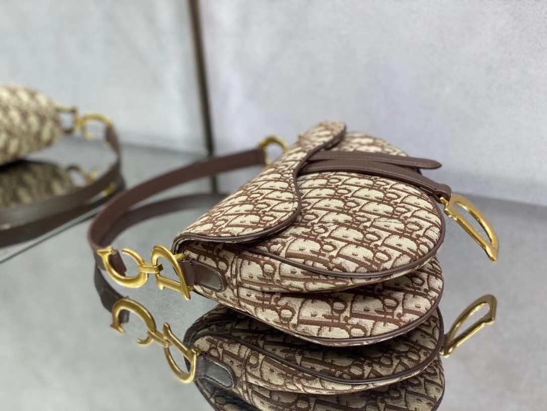 D*or saddle bag in brown D*or oblique jacquard
