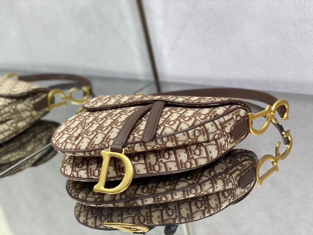 D*or saddle bag in brown D*or oblique jacquard