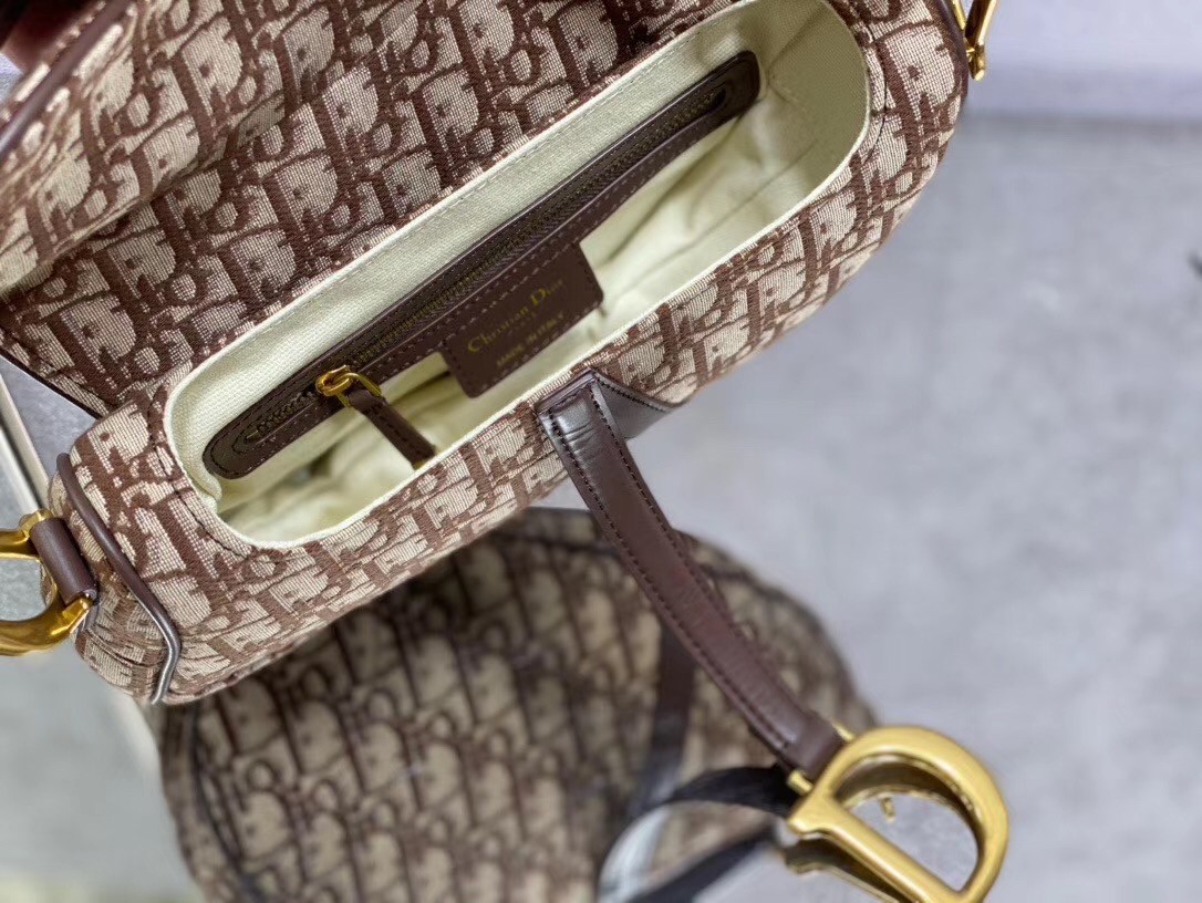 D*or saddle bag in brown D*or oblique jacquard