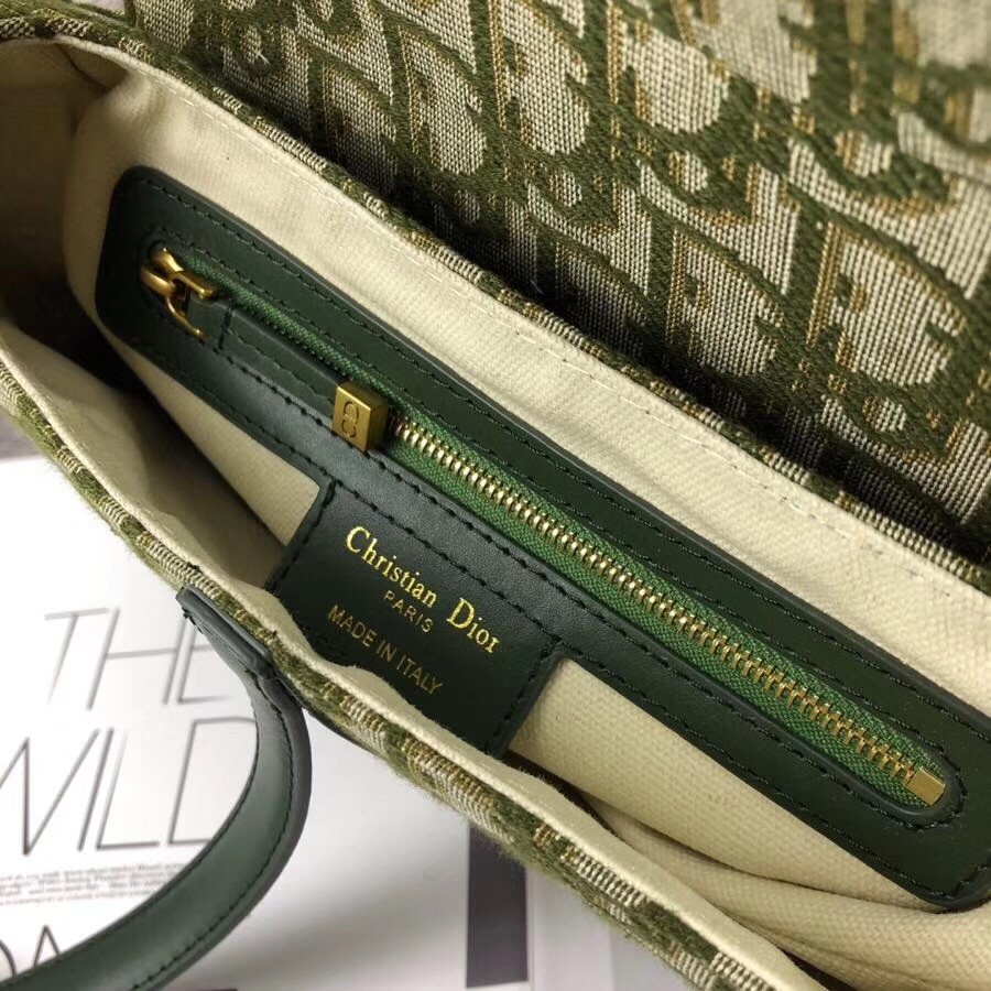 D*or saddle bag in green oblique jacquard canvas