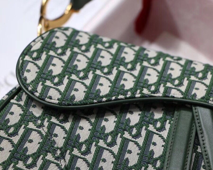 D*or saddle bag in green oblique jacquard canvas