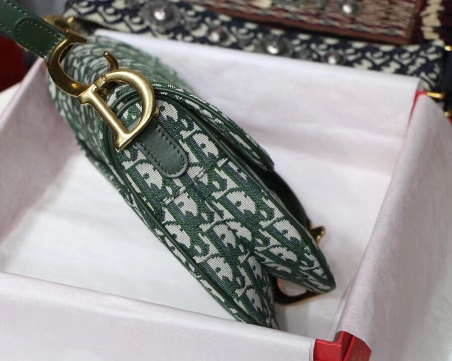 D*or saddle bag in green oblique jacquard canvas